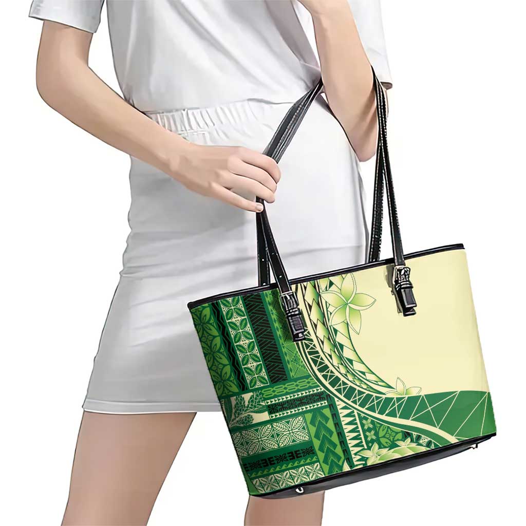 Samoa Siapo Mamanu Leather Tote Bag Plumeria Emerald Motifs LT7 - Polynesian Pride