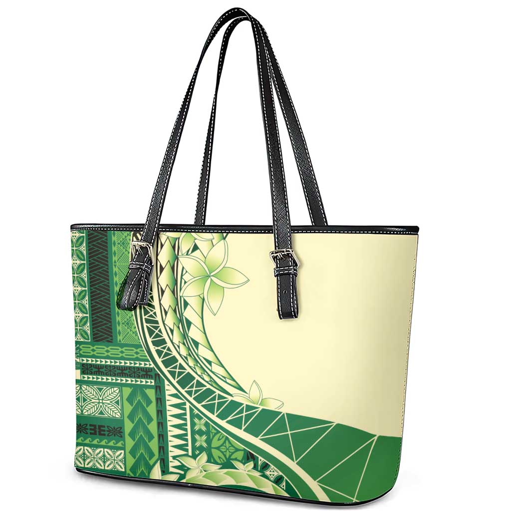 Samoa Siapo Mamanu Leather Tote Bag Plumeria Emerald Motifs LT7 - Polynesian Pride