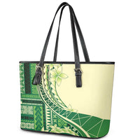 Samoa Siapo Mamanu Leather Tote Bag Plumeria Emerald Motifs LT7 - Polynesian Pride