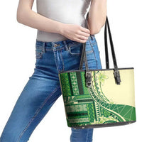 Samoa Siapo Mamanu Leather Tote Bag Plumeria Emerald Motifs LT7 - Polynesian Pride