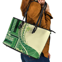 Samoa Siapo Mamanu Leather Tote Bag Plumeria Emerald Motifs LT7 - Polynesian Pride