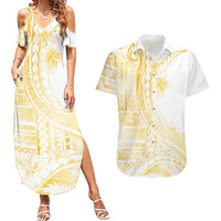 Samoa Siapo Mamanu Couples Matching Summer Maxi Dress and Hawaiian Shirt Plumeria Fancy Gold Motifs LT7 Gold - Polynesian Pride