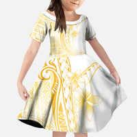 Samoa Siapo Mamanu Family Matching Long Sleeve Bodycon Dress and Hawaiian Shirt Plumeria Fancy Gold Motifs LT7 Daughter's Dress Gold - Polynesian Pride