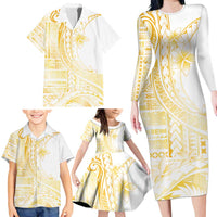 Samoa Siapo Mamanu Family Matching Long Sleeve Bodycon Dress and Hawaiian Shirt Plumeria Fancy Gold Motifs LT7 - Polynesian Pride