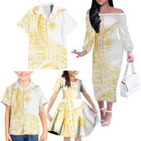Samoa Siapo Mamanu Family Matching Off The Shoulder Long Sleeve Dress and Hawaiian Shirt Plumeria Fancy Gold Motifs LT7 - Polynesian Pride