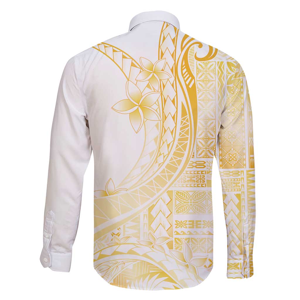 Samoa Siapo Mamanu Family Matching Off Shoulder Short Dress and Hawaiian Shirt Plumeria Fancy Gold Motifs LT7 - Polynesian Pride