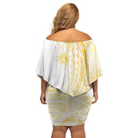 Samoa Siapo Mamanu Family Matching Off Shoulder Short Dress and Hawaiian Shirt Plumeria Fancy Gold Motifs LT7 - Polynesian Pride