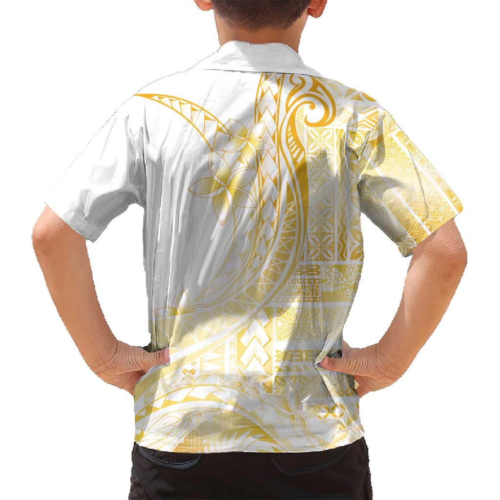 Samoa Siapo Mamanu Family Matching Puletasi and Hawaiian Shirt Plumeria Fancy Gold Motifs LT7 - Polynesian Pride