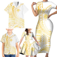 Samoa Siapo Mamanu Family Matching Short Sleeve Bodycon Dress and Hawaiian Shirt Plumeria Fancy Gold Motifs LT7 - Polynesian Pride