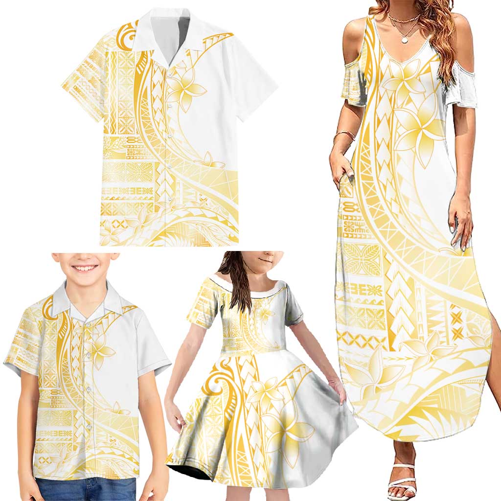Samoa Siapo Mamanu Family Matching Summer Maxi Dress and Hawaiian Shirt Plumeria Fancy Gold Motifs LT7 - Polynesian Pride