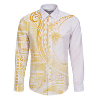 Samoa Siapo Mamanu Family Matching Summer Maxi Dress and Hawaiian Shirt Plumeria Fancy Gold Motifs LT7 Dad's Shirt - Long Sleeve Gold - Polynesian Pride