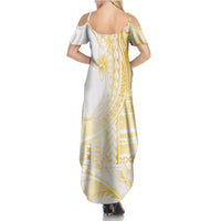 Samoa Siapo Mamanu Family Matching Summer Maxi Dress and Hawaiian Shirt Plumeria Fancy Gold Motifs LT7 - Polynesian Pride