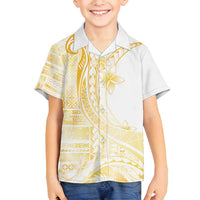 Samoa Siapo Mamanu Family Matching Summer Maxi Dress and Hawaiian Shirt Plumeria Fancy Gold Motifs LT7 Son's Shirt Gold - Polynesian Pride
