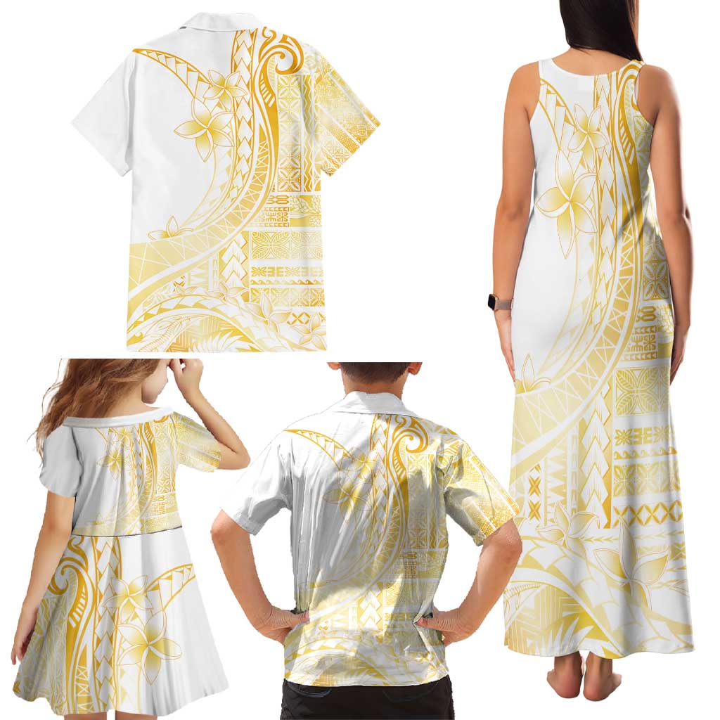 Samoa Siapo Mamanu Family Matching Tank Maxi Dress and Hawaiian Shirt Plumeria Fancy Gold Motifs LT7 - Polynesian Pride
