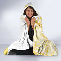 Samoa Siapo Mamanu Hooded Blanket Plumeria Fancy Gold Motifs LT7 - Polynesian Pride
