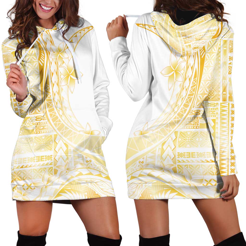 Samoa Siapo Mamanu Hoodie Dress Plumeria Fancy Gold Motifs LT7 - Polynesian Pride