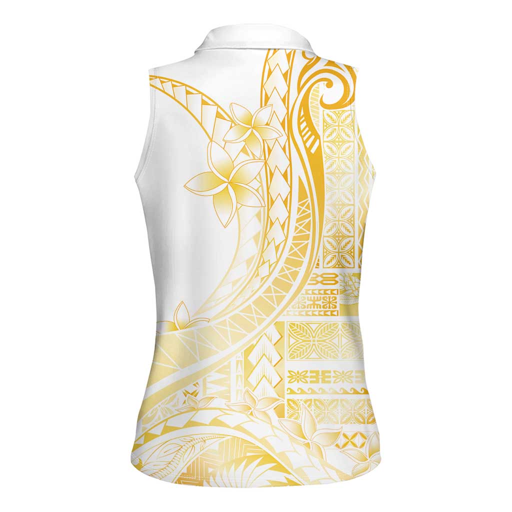 Samoa Siapo Mamanu Women Sleeveless Polo Shirt Plumeria Fancy Gold Motifs LT7 - Polynesian Pride