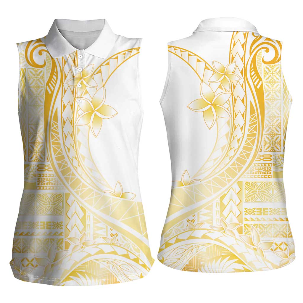 Samoa Siapo Mamanu Women Sleeveless Polo Shirt Plumeria Fancy Gold Motifs LT7 - Polynesian Pride