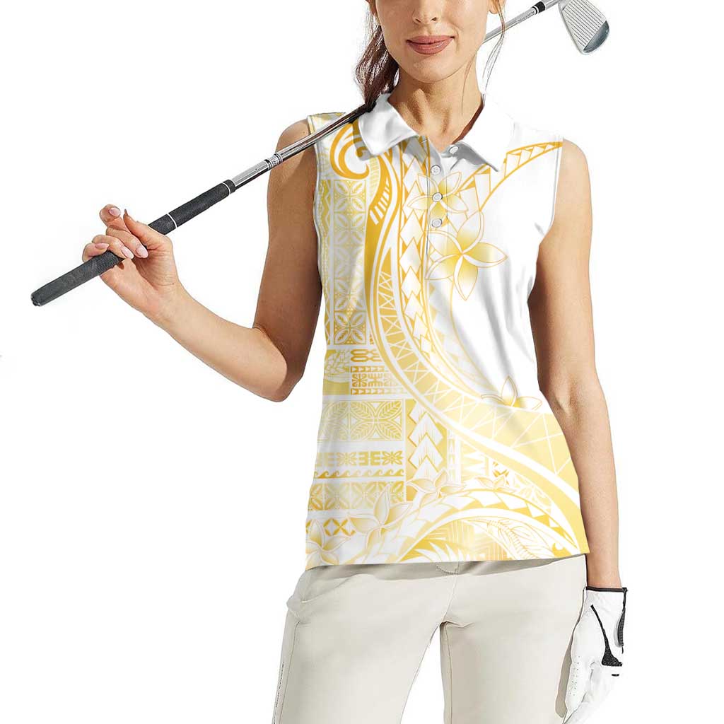 Samoa Siapo Mamanu Women Sleeveless Polo Shirt Plumeria Fancy Gold Motifs LT7 - Polynesian Pride