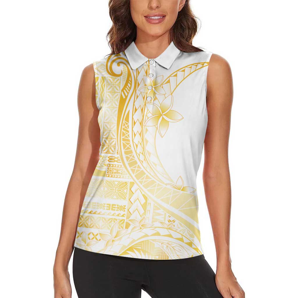 Samoa Siapo Mamanu Women Sleeveless Polo Shirt Plumeria Fancy Gold Motifs LT7 - Polynesian Pride