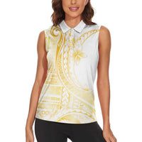 Samoa Siapo Mamanu Women Sleeveless Polo Shirt Plumeria Fancy Gold Motifs LT7 - Polynesian Pride