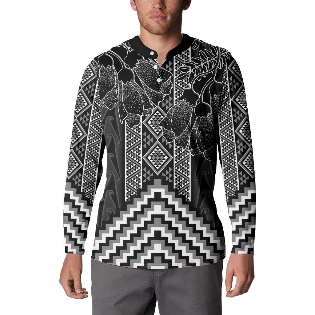 Aotearoa Taniko Pattern Button Sweatshirt Poutama Mix Kowhai Flowers