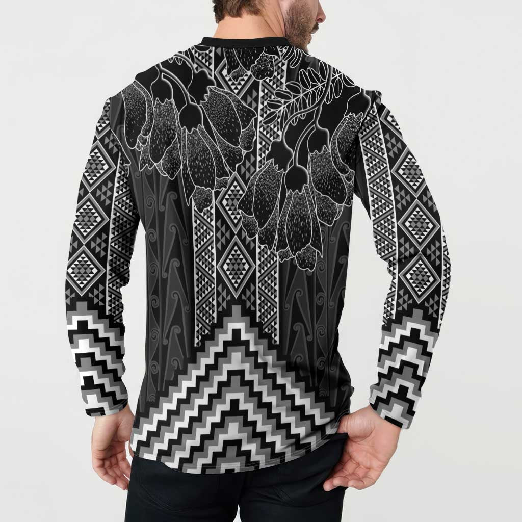 Aotearoa Taniko Pattern Button Sweatshirt Poutama Mix Kowhai Flowers