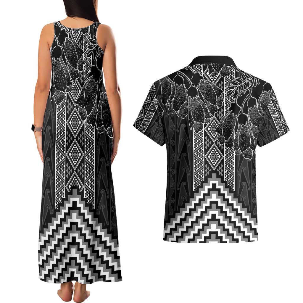 Aotearoa Taniko Pattern Couples Matching Tank Maxi Dress and Hawaiian Shirt Poutama Mix Kowhai Flowers LT7 - Polynesian Pride