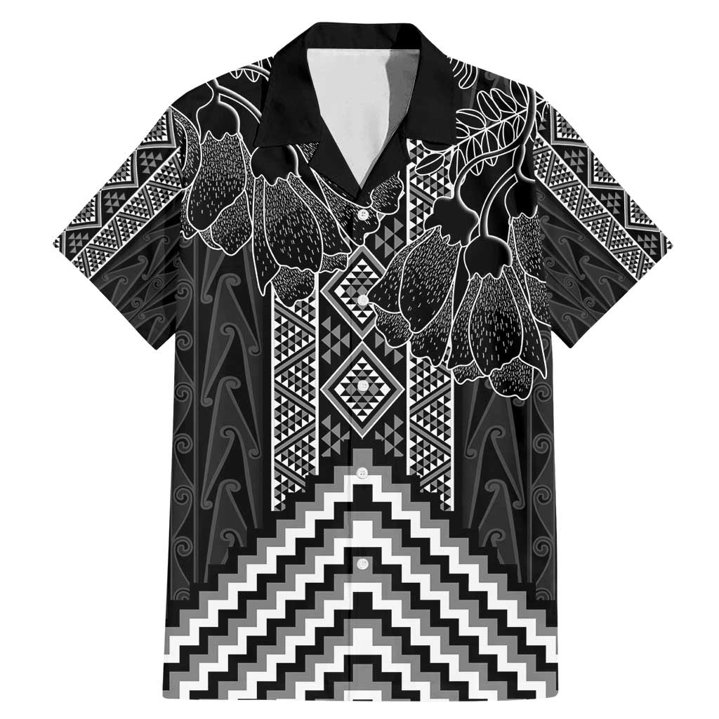 Aotearoa Taniko Pattern Family Matching Mermaid Dress and Hawaiian Shirt Poutama Mix Kowhai Flowers LT7 Dad's Shirt - Short Sleeve Grey - Polynesian Pride