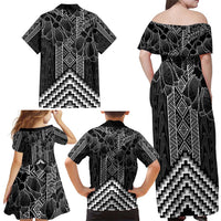 Aotearoa Taniko Pattern Family Matching Off Shoulder Maxi Dress and Hawaiian Shirt Poutama Mix Kowhai Flowers LT7 - Polynesian Pride