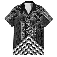 Aotearoa Taniko Pattern Family Matching Off Shoulder Maxi Dress and Hawaiian Shirt Poutama Mix Kowhai Flowers LT7 Dad's Shirt - Short Sleeve Grey - Polynesian Pride