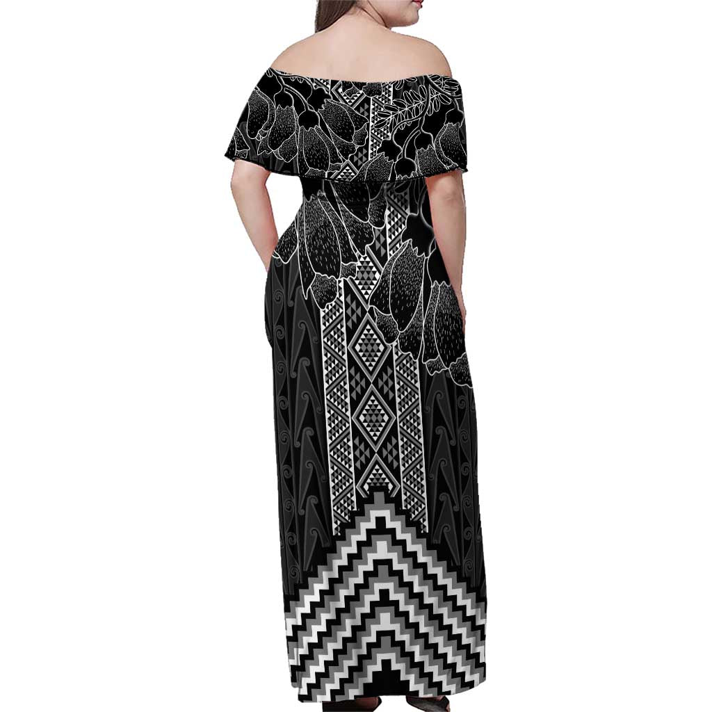 Aotearoa Taniko Pattern Family Matching Off Shoulder Maxi Dress and Hawaiian Shirt Poutama Mix Kowhai Flowers LT7 - Polynesian Pride