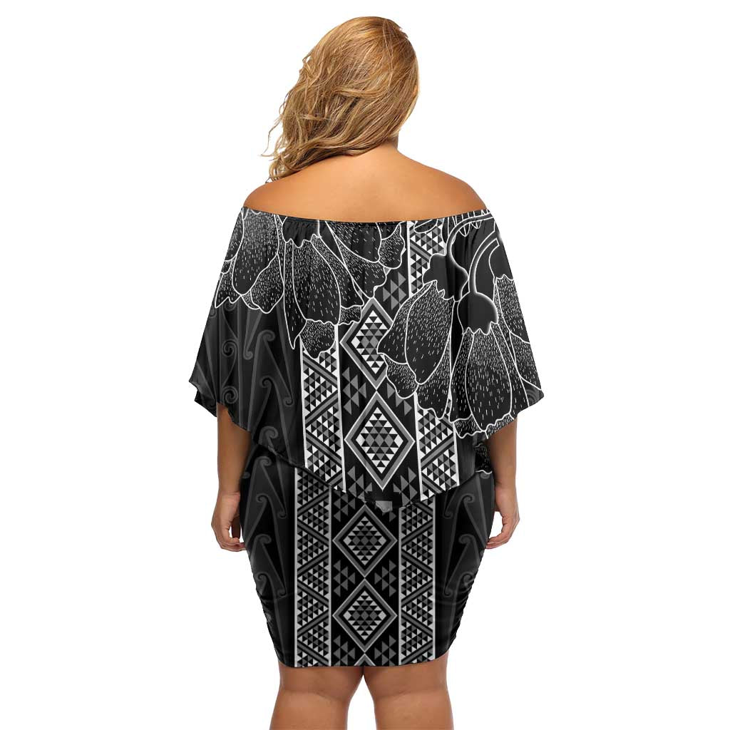 Aotearoa Taniko Pattern Family Matching Off Shoulder Short Dress and Hawaiian Shirt Poutama Mix Kowhai Flowers LT7 - Polynesian Pride