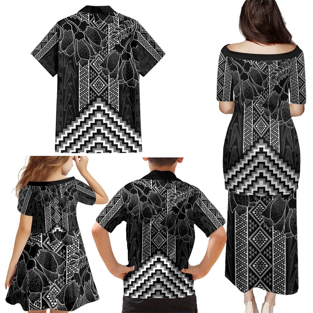 Aotearoa Taniko Pattern Family Matching Puletasi and Hawaiian Shirt Poutama Mix Kowhai Flowers LT7 - Polynesian Pride