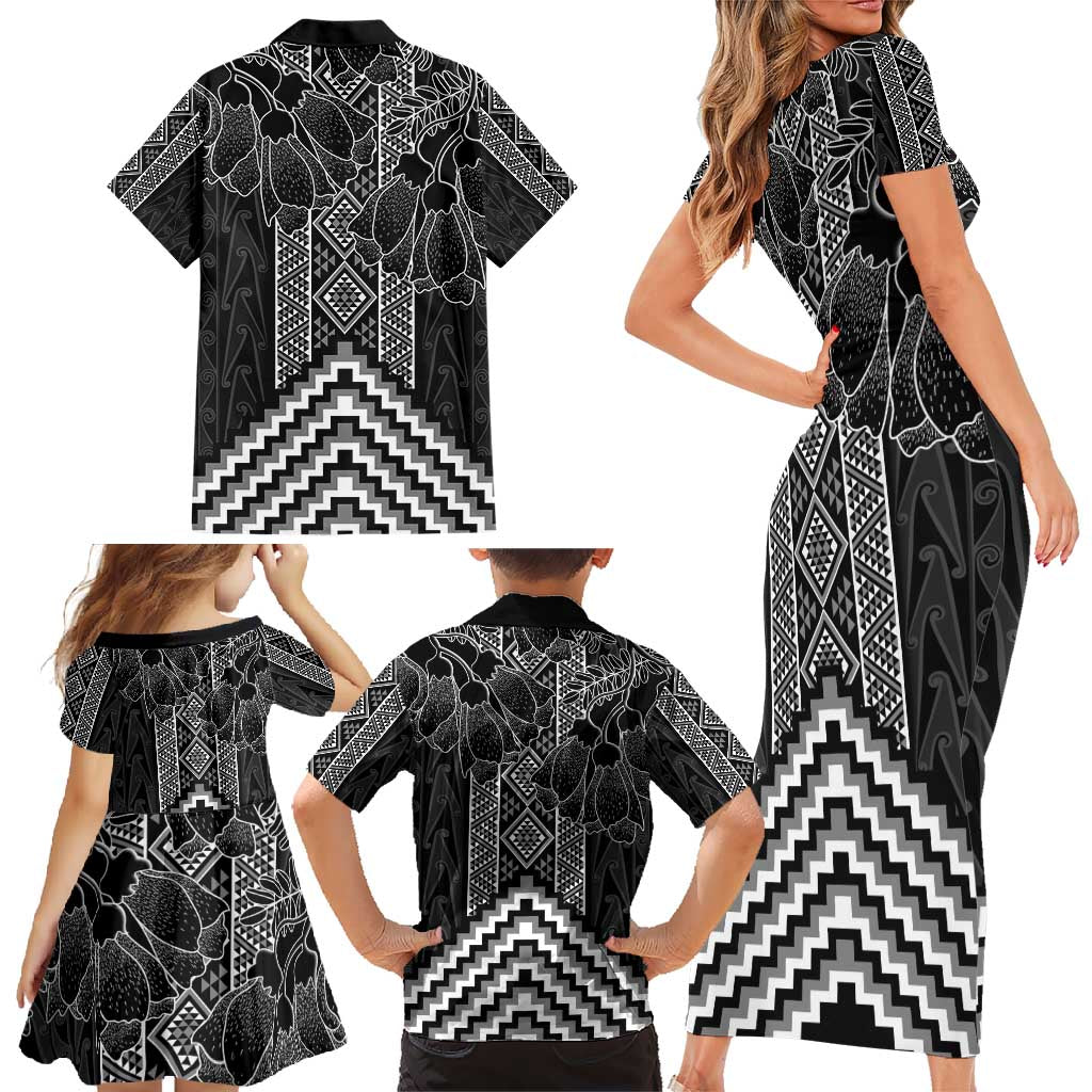Aotearoa Taniko Pattern Family Matching Short Sleeve Bodycon Dress and Hawaiian Shirt Poutama Mix Kowhai Flowers LT7 - Polynesian Pride