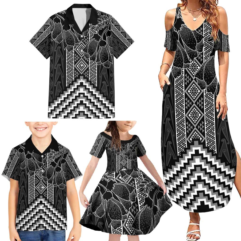 Aotearoa Taniko Pattern Family Matching Summer Maxi Dress and Hawaiian Shirt Poutama Mix Kowhai Flowers LT7 - Polynesian Pride