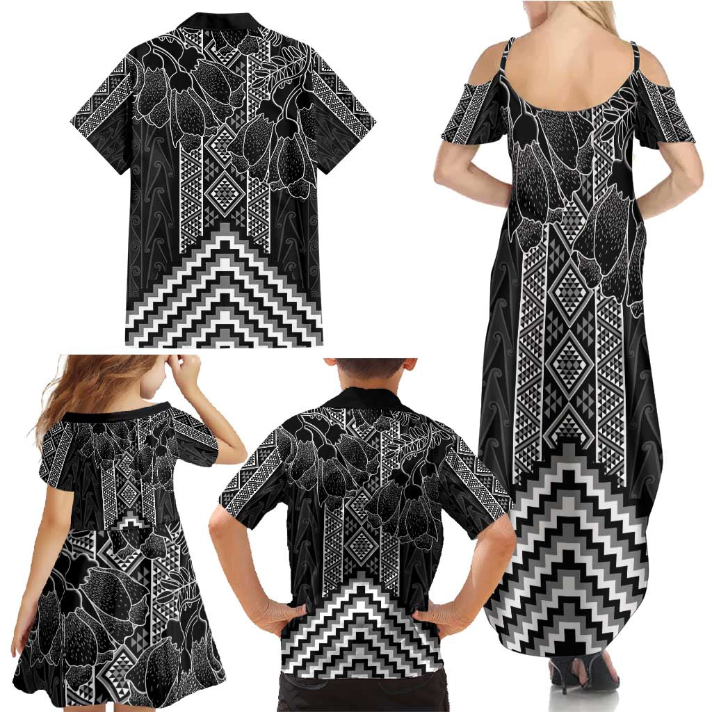 Aotearoa Taniko Pattern Family Matching Summer Maxi Dress and Hawaiian Shirt Poutama Mix Kowhai Flowers LT7 - Polynesian Pride