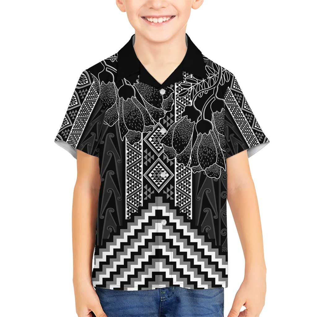 Aotearoa Taniko Pattern Family Matching Summer Maxi Dress and Hawaiian Shirt Poutama Mix Kowhai Flowers LT7 Son's Shirt Grey - Polynesian Pride