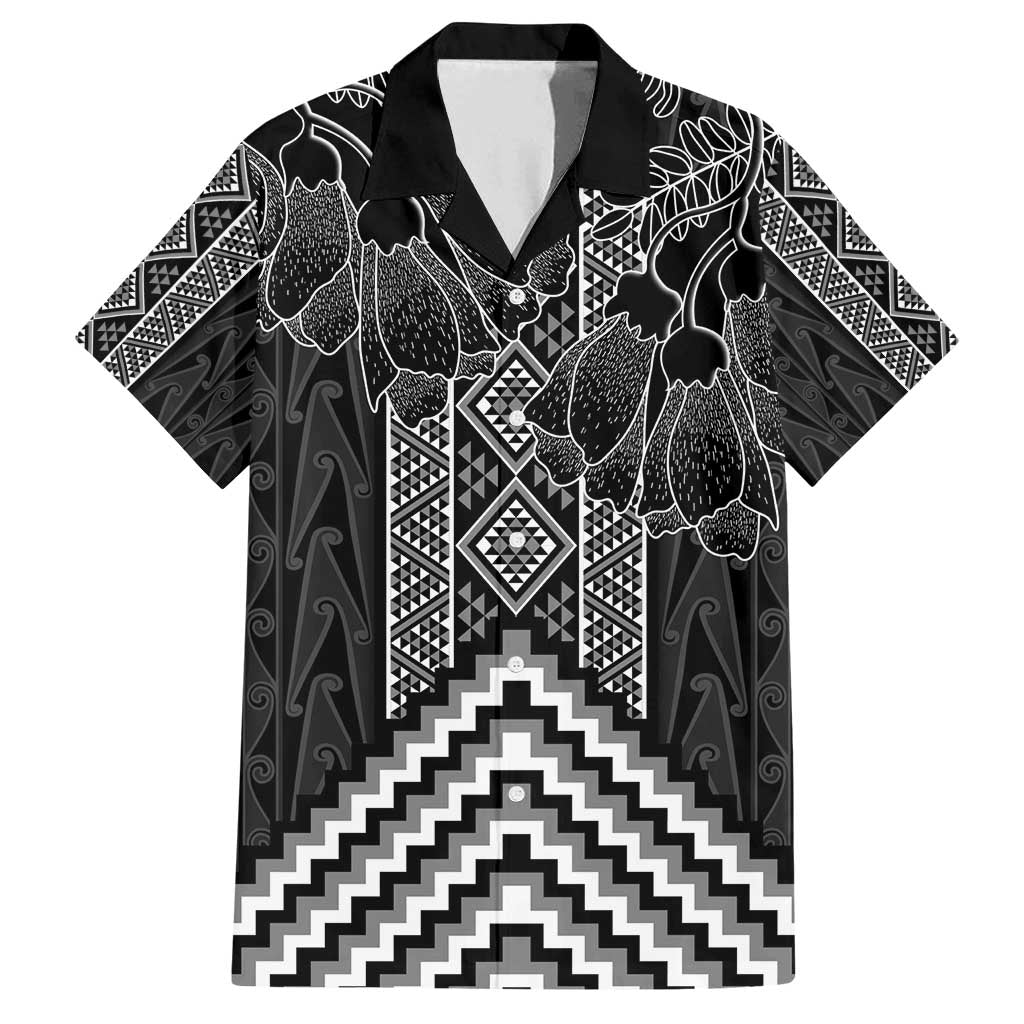 Aotearoa Taniko Pattern Family Matching Tank Maxi Dress and Hawaiian Shirt Poutama Mix Kowhai Flowers LT7 Dad's Shirt - Short Sleeve Grey - Polynesian Pride