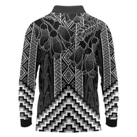 Aotearoa Taniko Pattern Long Sleeve Polo Shirt Poutama Mix Kowhai Flowers LT7 - Polynesian Pride