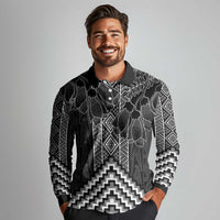Aotearoa Taniko Pattern Long Sleeve Polo Shirt Poutama Mix Kowhai Flowers LT7 - Polynesian Pride