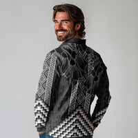 Aotearoa Taniko Pattern Long Sleeve Polo Shirt Poutama Mix Kowhai Flowers LT7 - Polynesian Pride