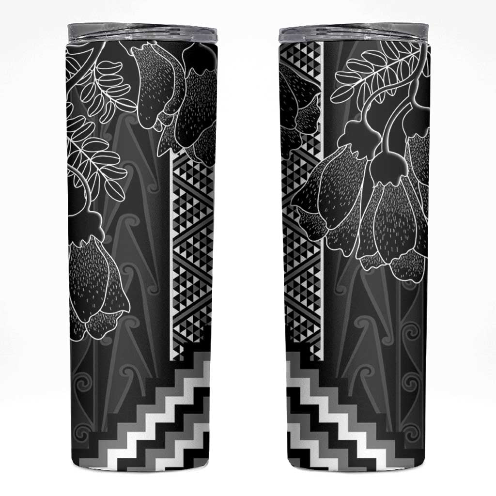 Aotearoa Taniko Pattern Skinny Tumbler Poutama Mix Kowhai Flowers LT7 Grey - Polynesian Pride