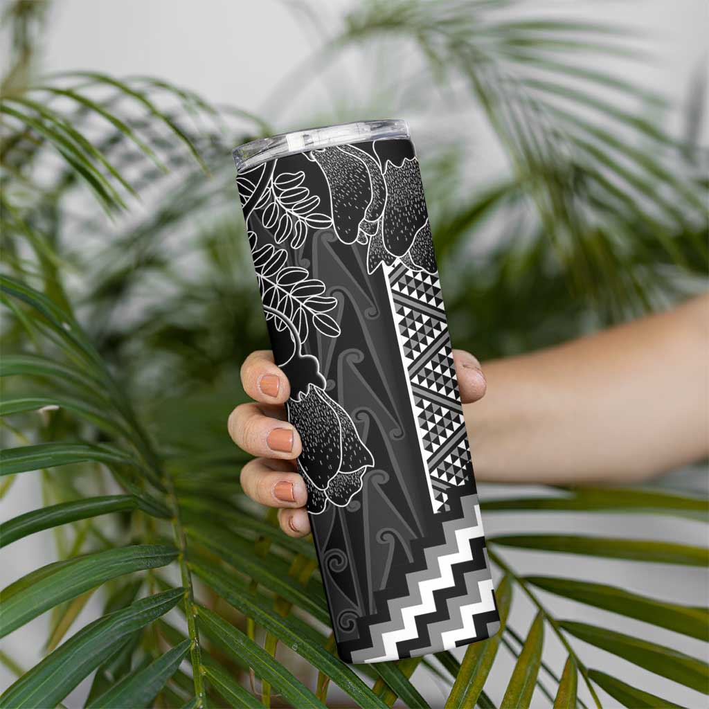 Aotearoa Taniko Pattern Skinny Tumbler Poutama Mix Kowhai Flowers LT7 - Polynesian Pride