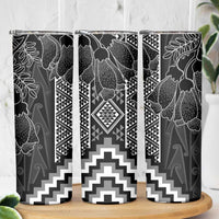 Aotearoa Taniko Pattern Skinny Tumbler Poutama Mix Kowhai Flowers LT7 - Polynesian Pride