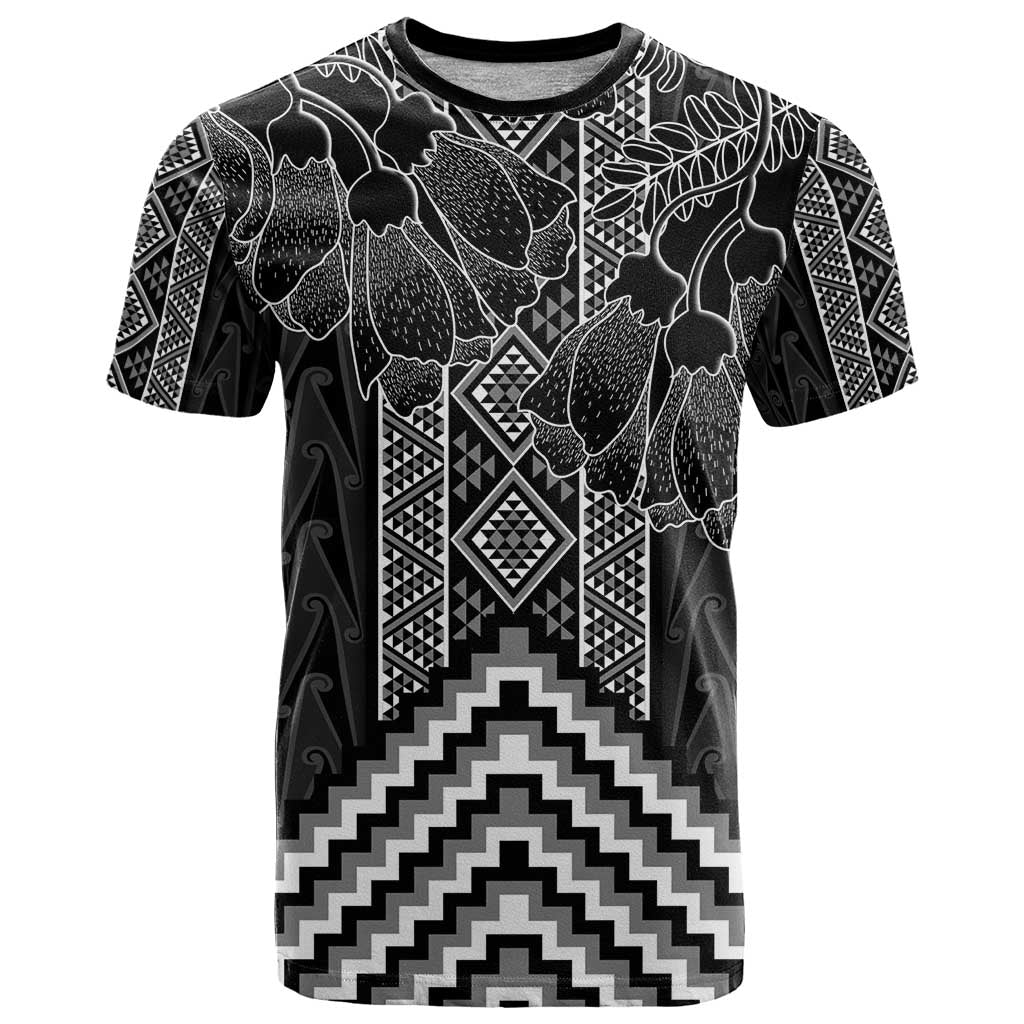Aotearoa Taniko Pattern T Shirt Poutama Mix Kowhai Flowers LT7 Grey - Polynesian Pride