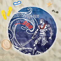 Samoa Manuia le Aso Tuto'atasi Siapo Motif Beach Blanket Warrior with Nifo Oti LT7 One Size 150cm Blue - Polynesian Pride