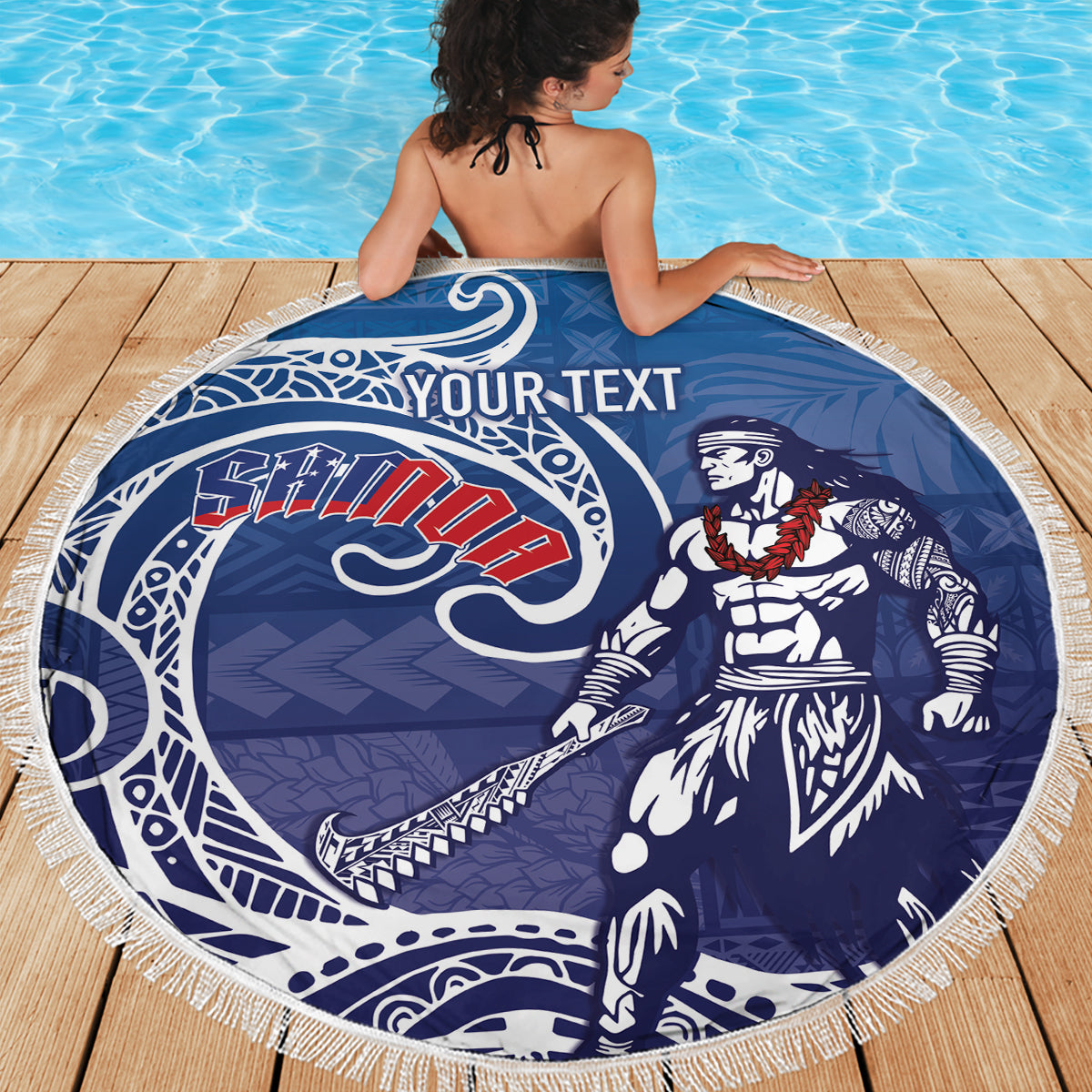 Samoa Manuia le Aso Tuto'atasi Siapo Motif Beach Blanket Warrior with Nifo Oti LT7 - Polynesian Pride