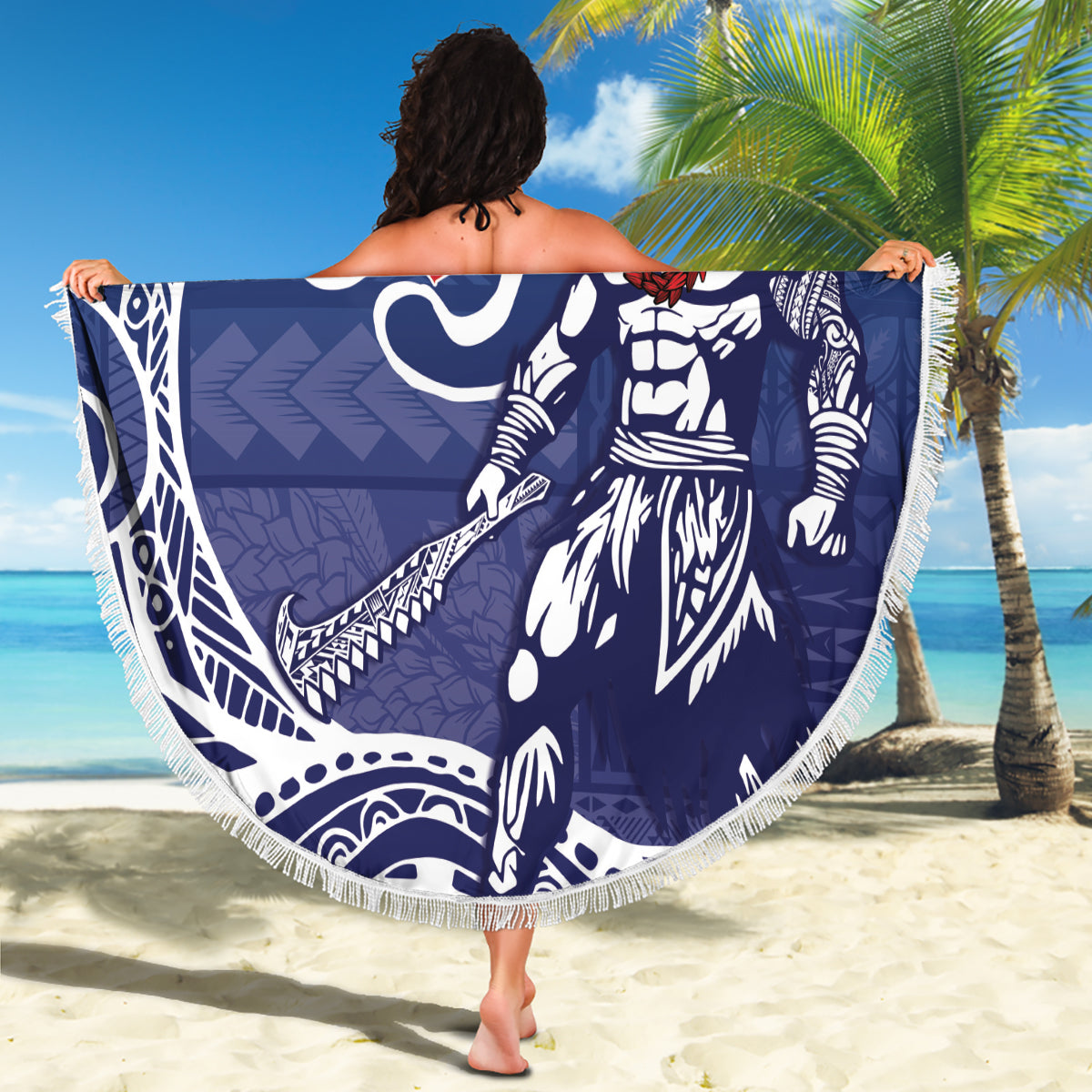 Samoa Manuia le Aso Tuto'atasi Siapo Motif Beach Blanket Warrior with Nifo Oti LT7 - Polynesian Pride