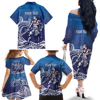 Samoa Manuia le Aso Tuto'atasi Siapo Motif Family Matching Off The Shoulder Long Sleeve Dress and Hawaiian Shirt Warrior with Nifo Oti LT7 - Polynesian Pride